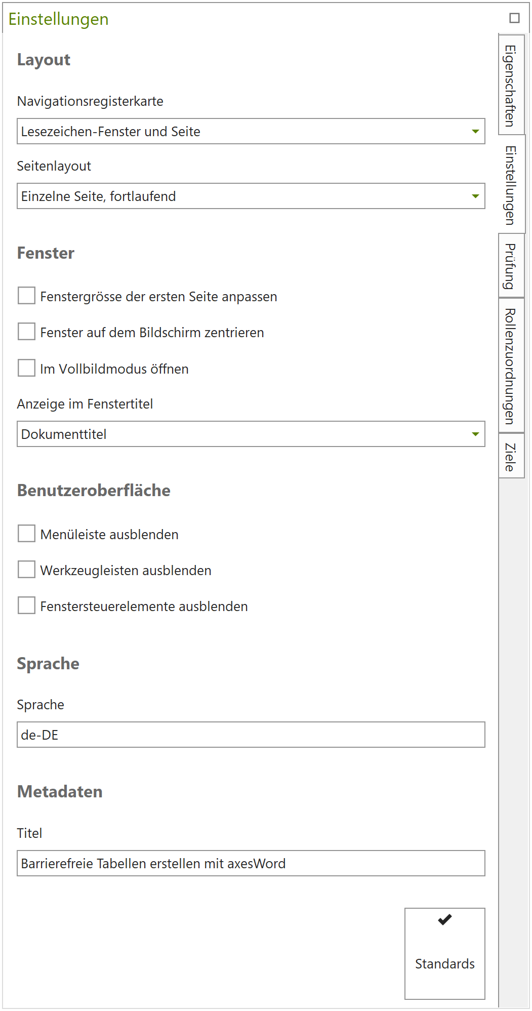 Aufgabenbereich: Einstellungen