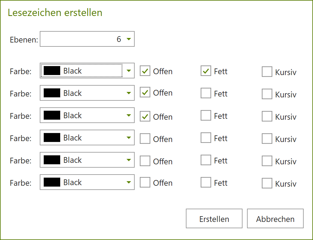 Dialogfenster: Lesezeichen erstellen