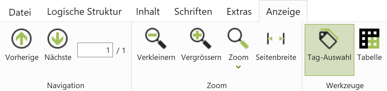 Registerkarte: Anzeige