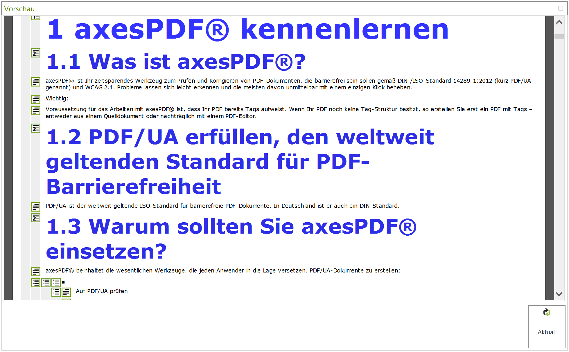 Screenreader-Vorschau: mehrere Überschriftenebenen vorhanden
