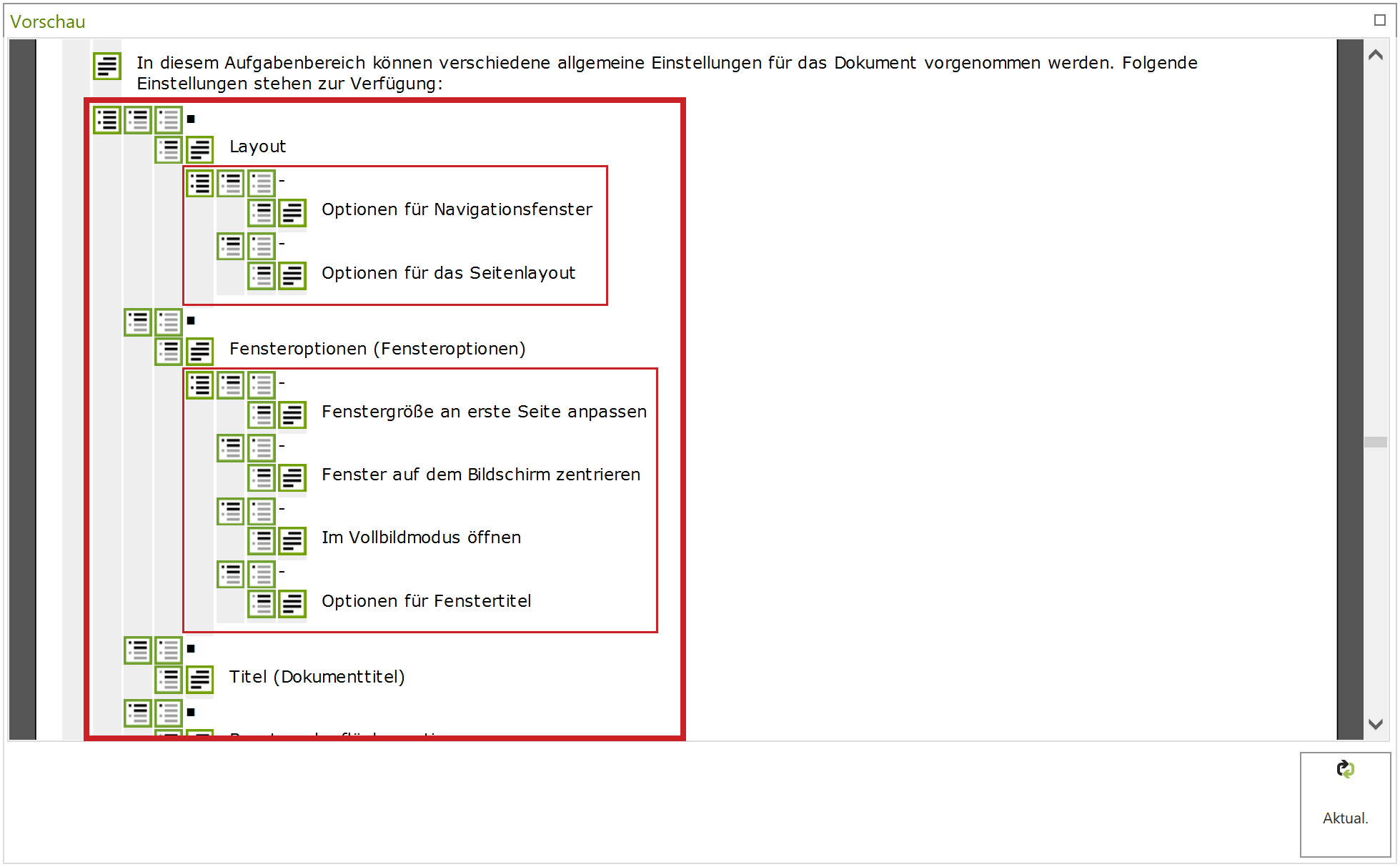 Screenreader-Vorschau: Liste mit 2 Ebenen