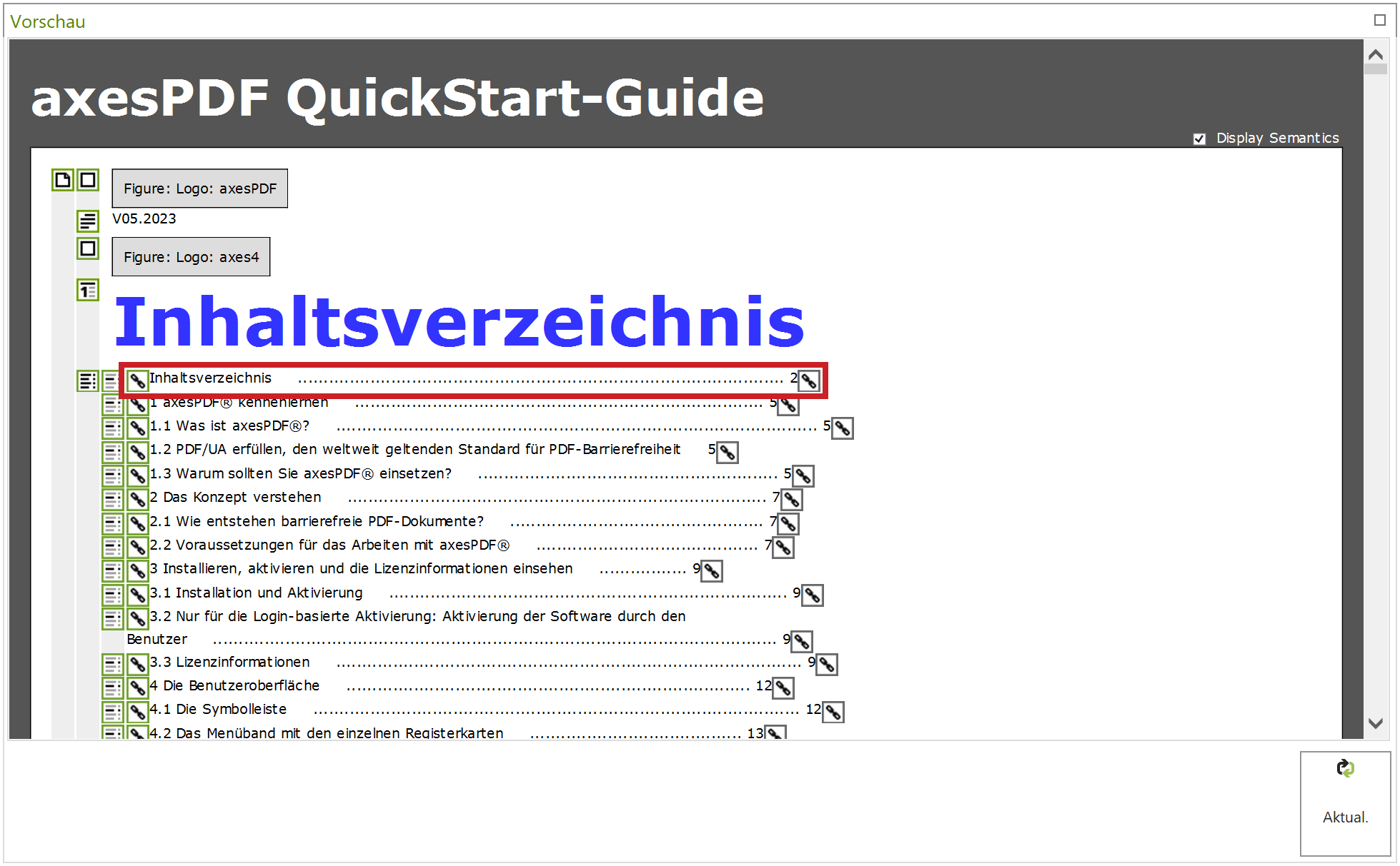 Screenreader-Vorschau: interner Link