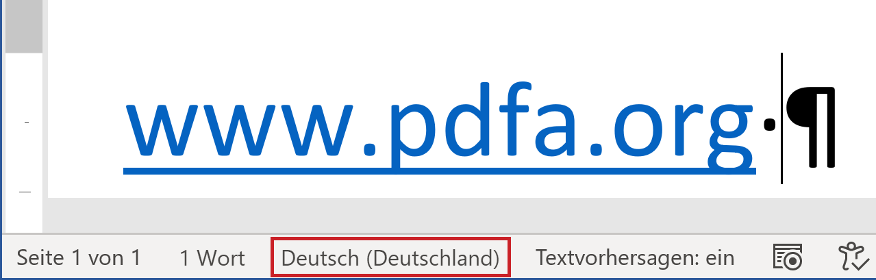 Word-Statuszeile: Sprache