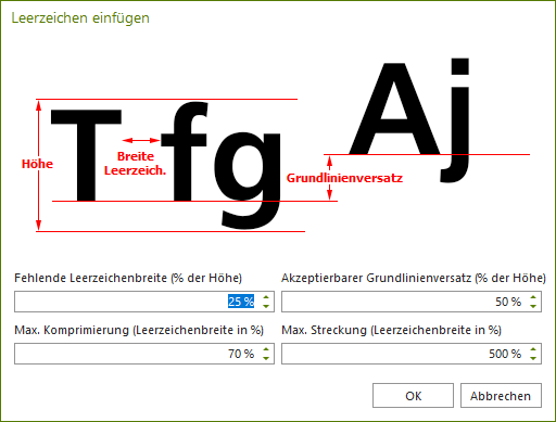 Dialogfenster: Leerzeichen einfügen