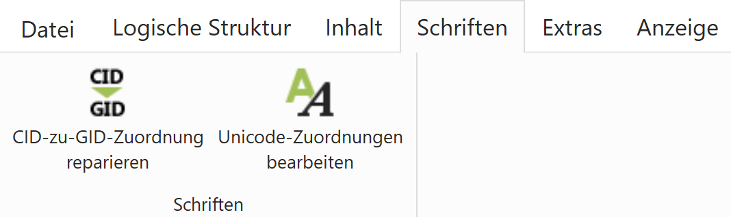Registerkarte: Schriften