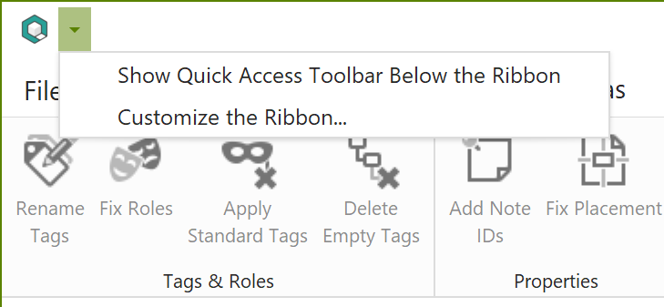 quick access toolbar: menu to customize ribbon