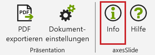 Bildschirmfoto: Registerkarte 'axesSlide'; Schaltfläche 'Info' hervorgehoben