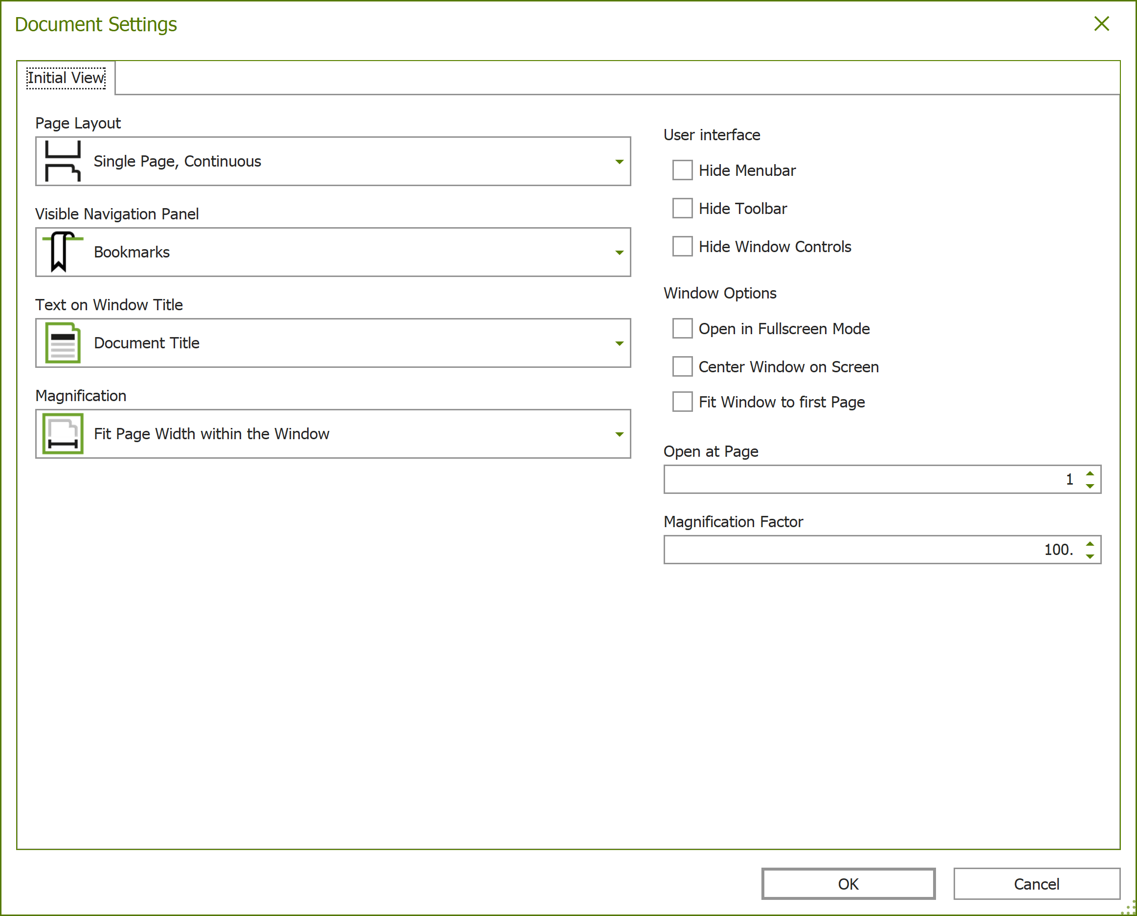 Screenshot: 'Document Settings' dialog box