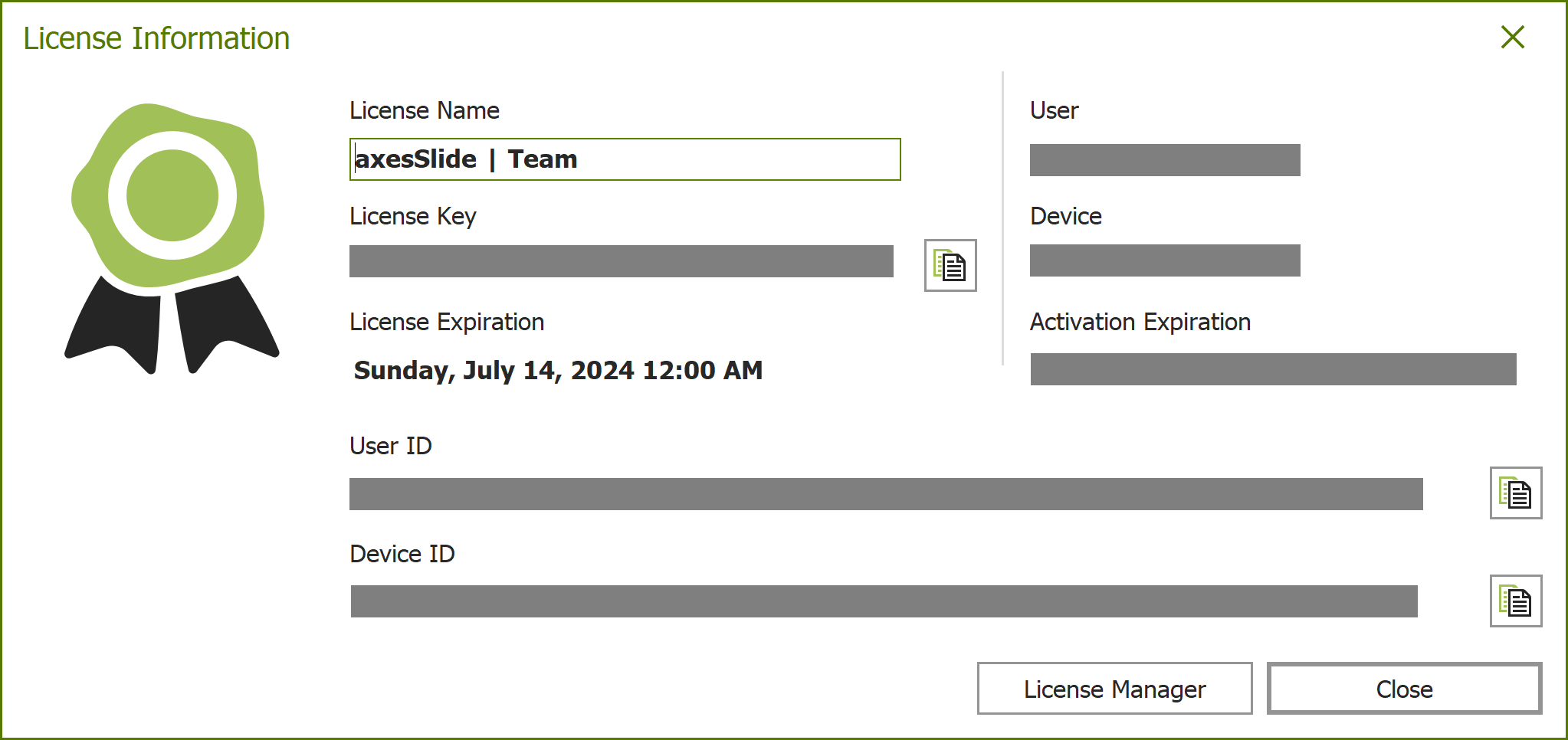 Screenshot: 'License Information' dialog box 