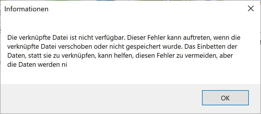 Word-Dialogbox: Die verknüpfte Datei ist nicht verfügbar [...]