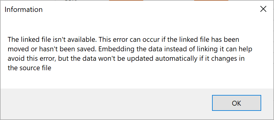 Dialogue box: Linked file isn't available