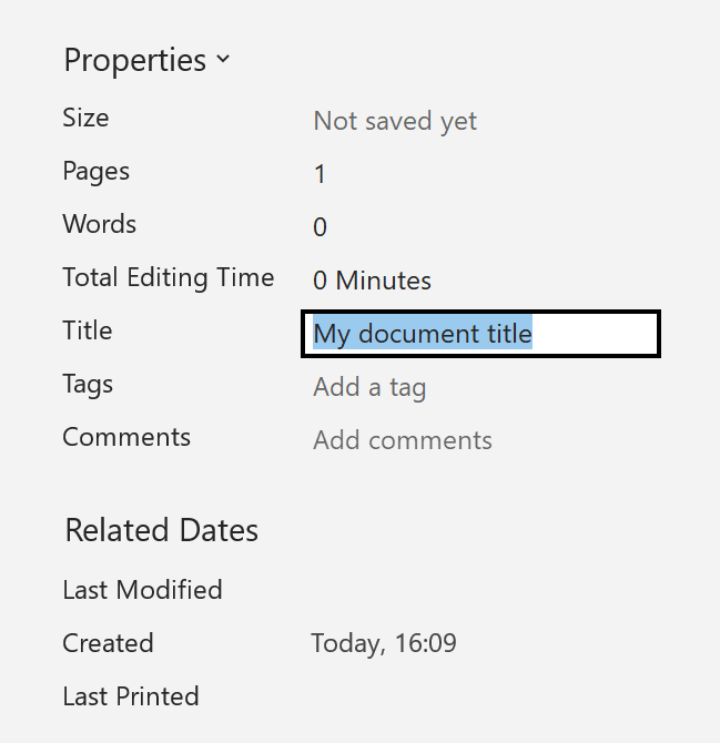 Word properties with document title