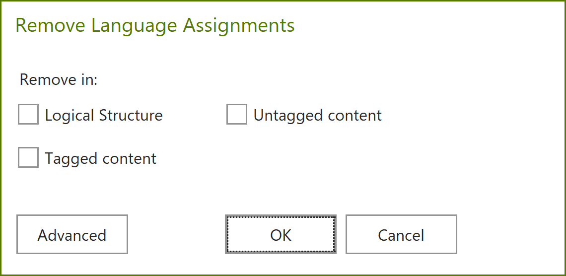 Dialog box: Remove Language Assignments