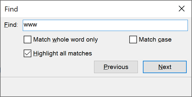 Preview: Dialogue box: Find