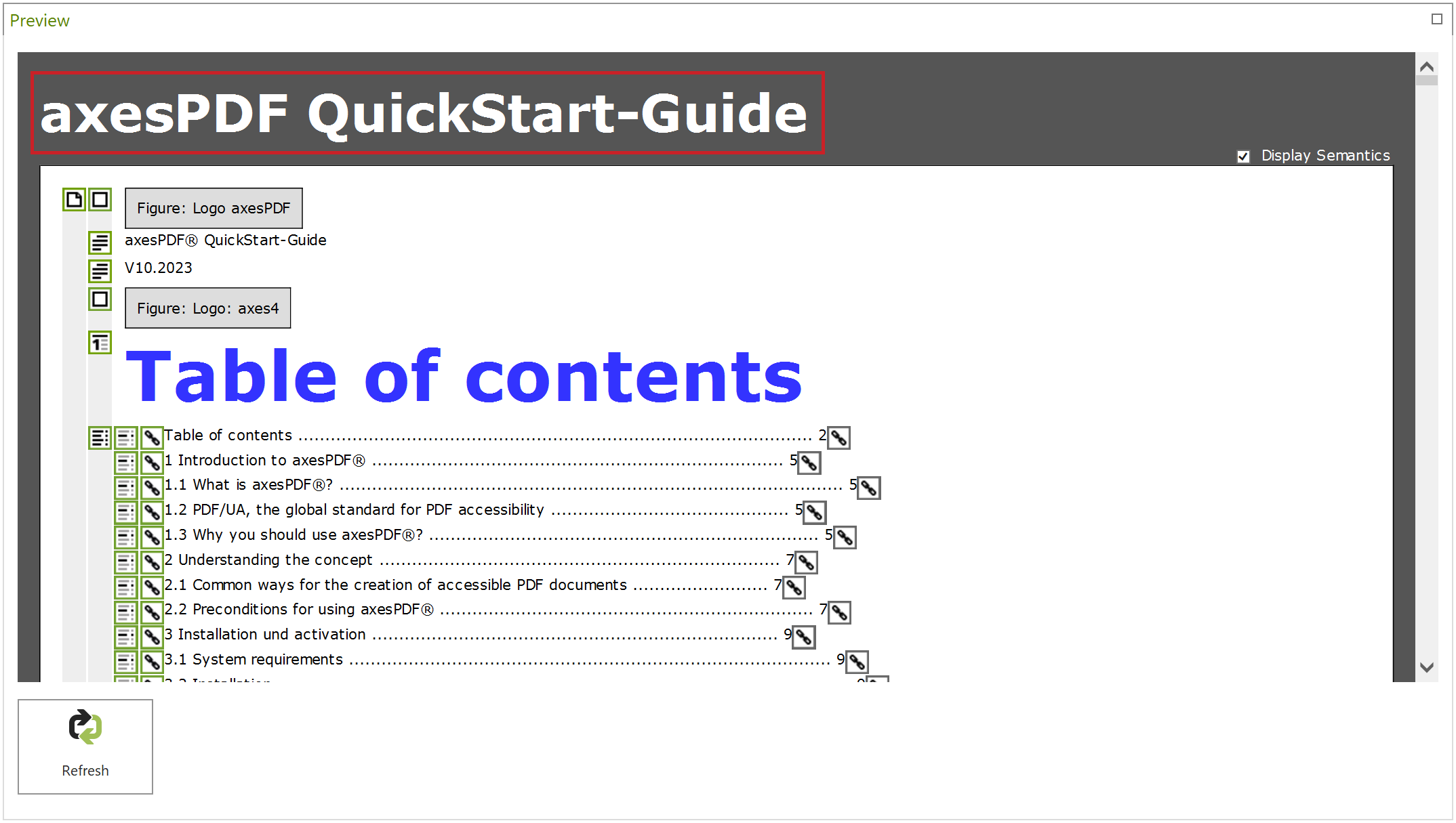 Preview: Document title highlighted