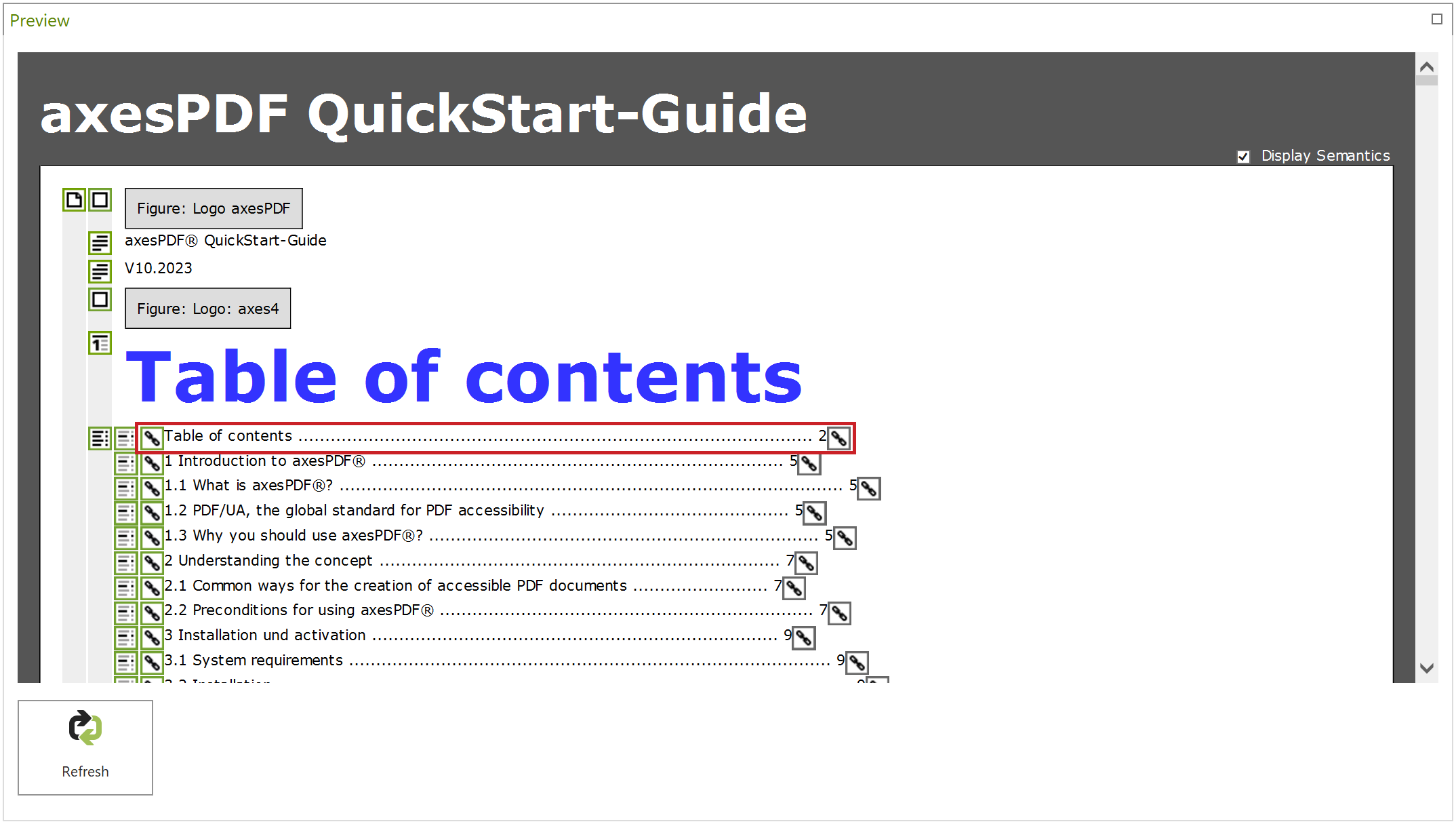Preview: Internal link highlighted