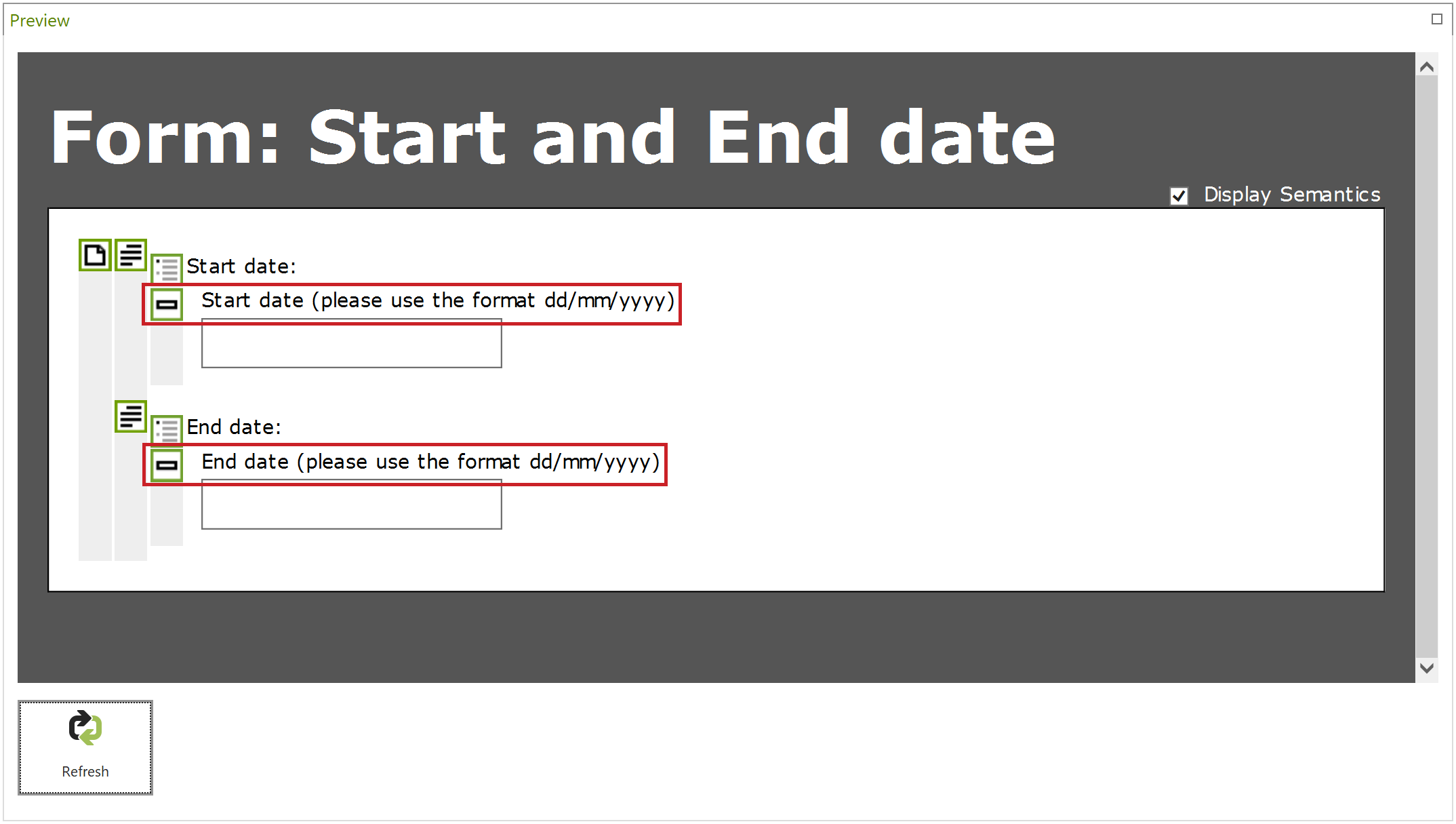 Preview: Form - QuickInfo of Form field highlighted