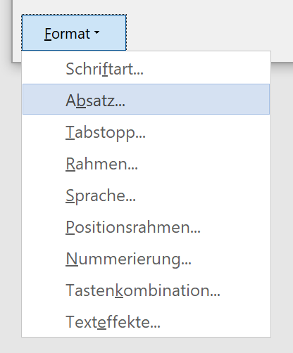 Menü: Format