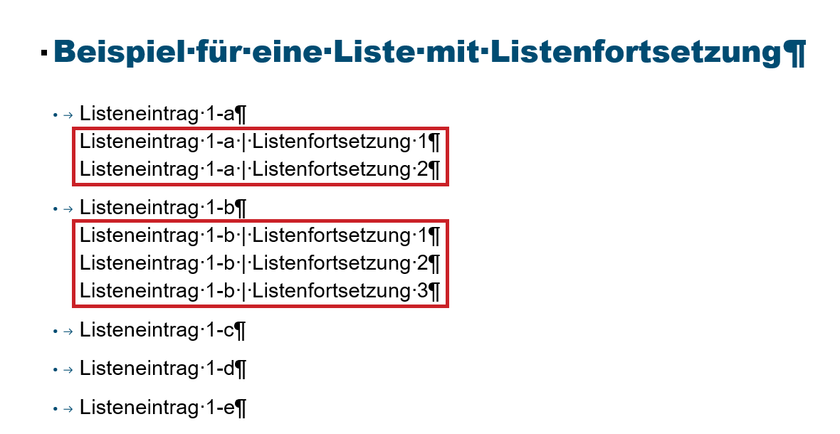 Word: Liste mit Listenfortsetzung