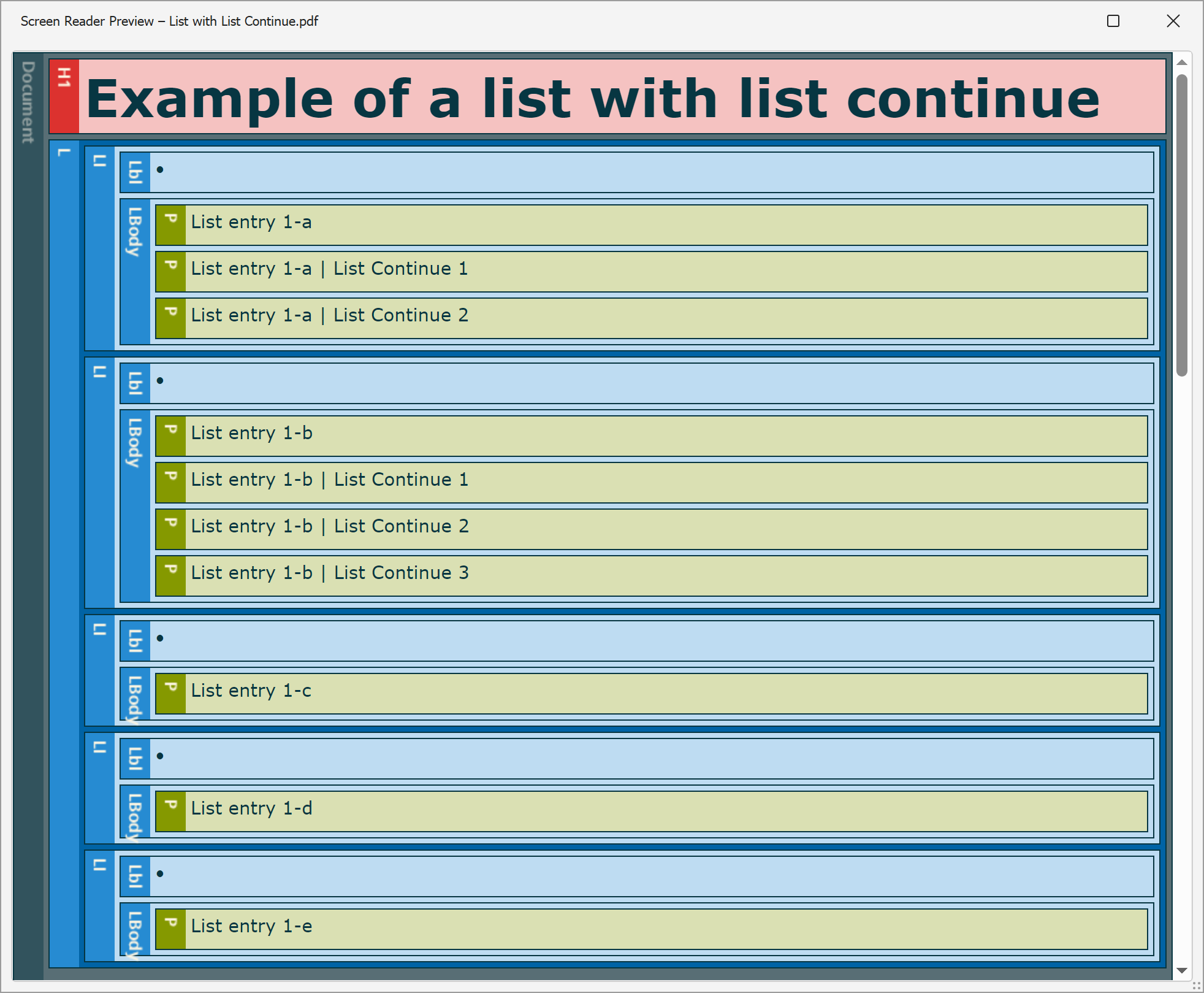 PAC-Preview of a List with list continues