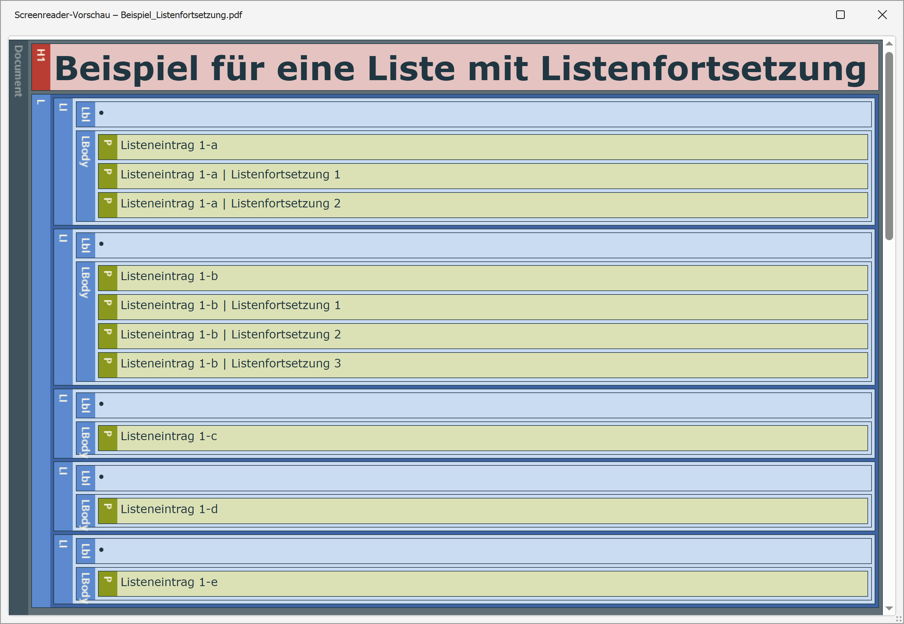 PAC-Vorschau: Liste mit Listenfortsetzung