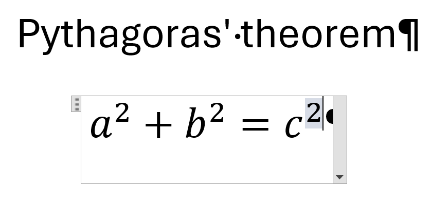 Word: Formula, the Pythagorean theorem