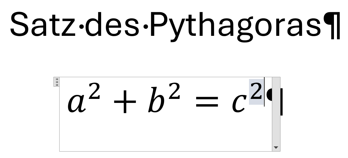 Word-Formel: Satz des Pythagoras