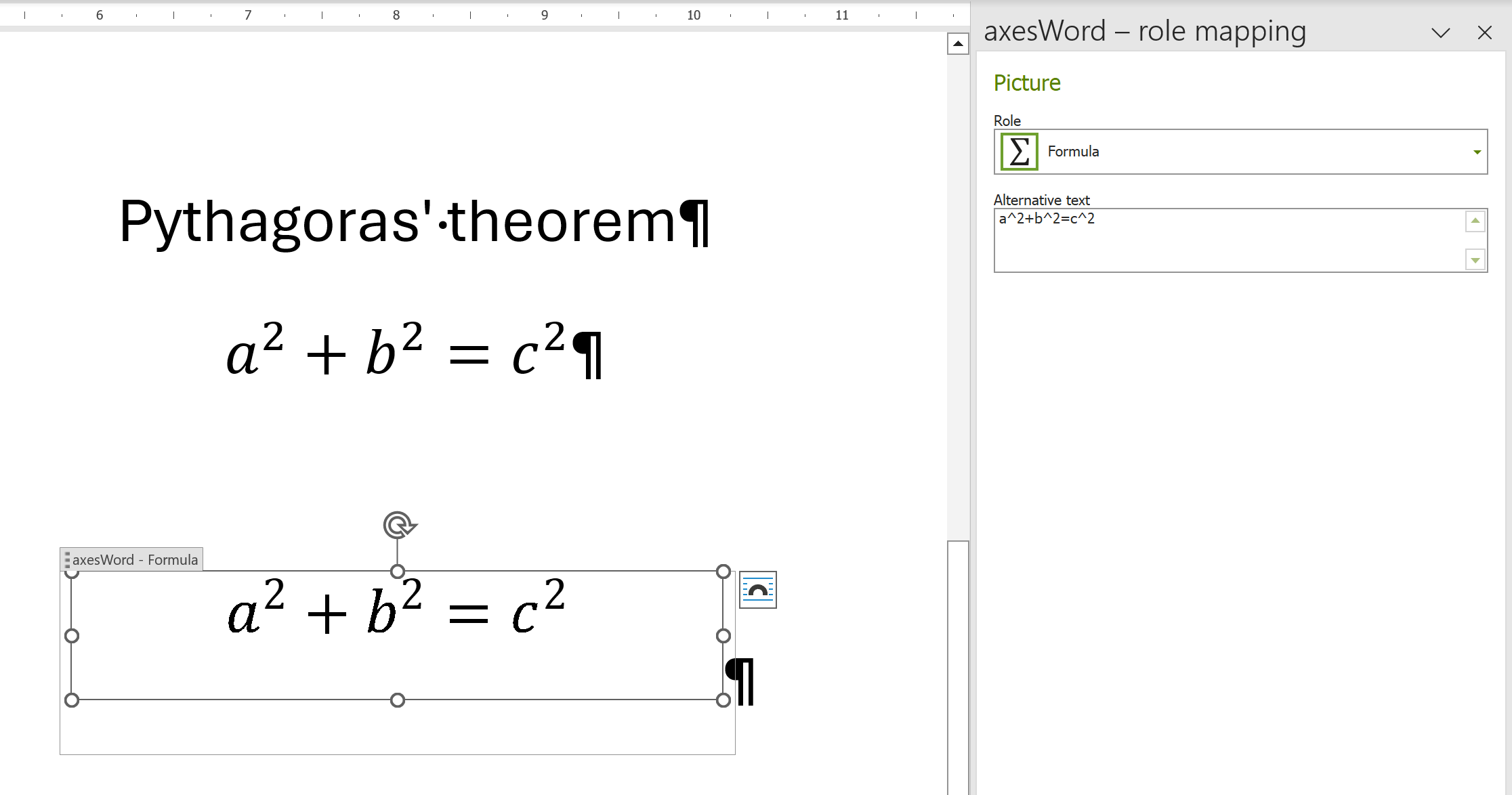 Formula as picture and axesWord-rolemapping