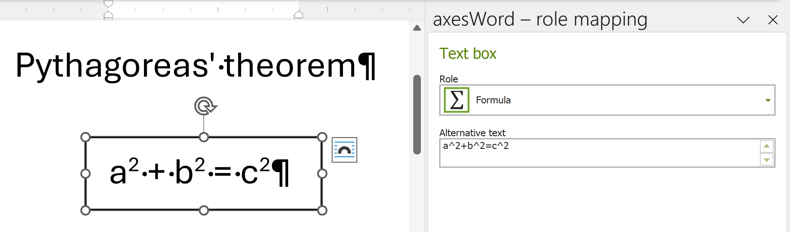 Formula in a text box and axesWord-rolemapping