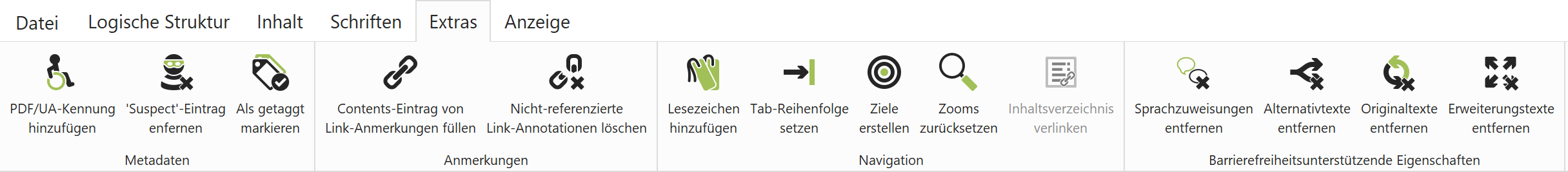 Registerkarte: Extras