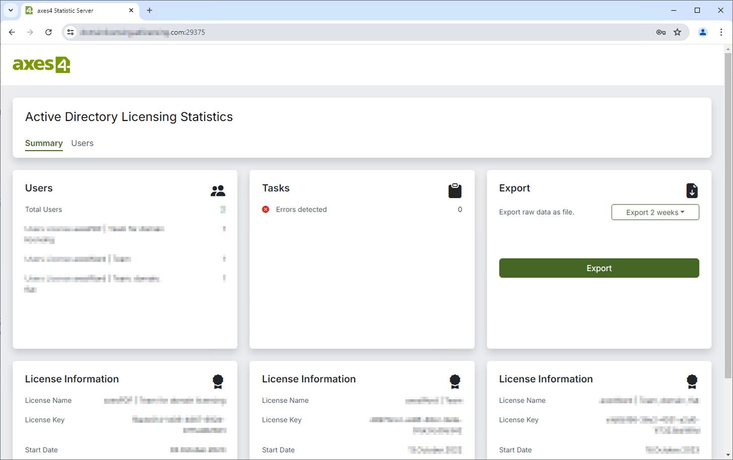Screenshot des User Interfaces des Statistikservers