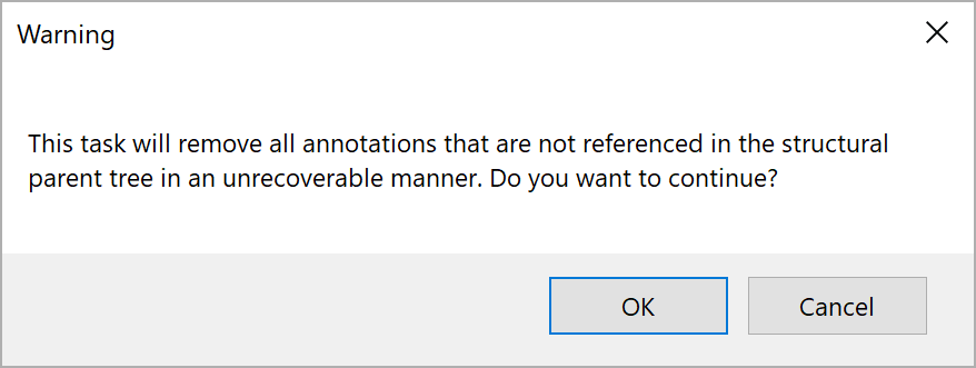 Warning message, saying that deleting non-referenced link annotations cannot be undone