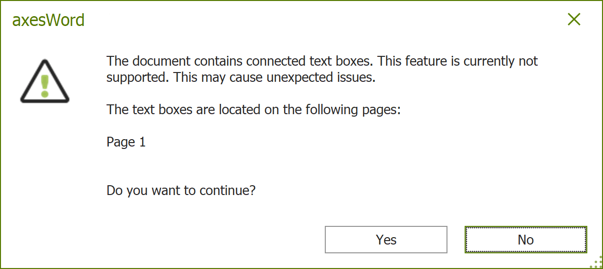 Warning message that there are connected text boxes