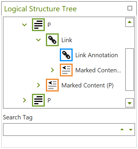 Logical Structure Tree: P with Link and Link Annotation