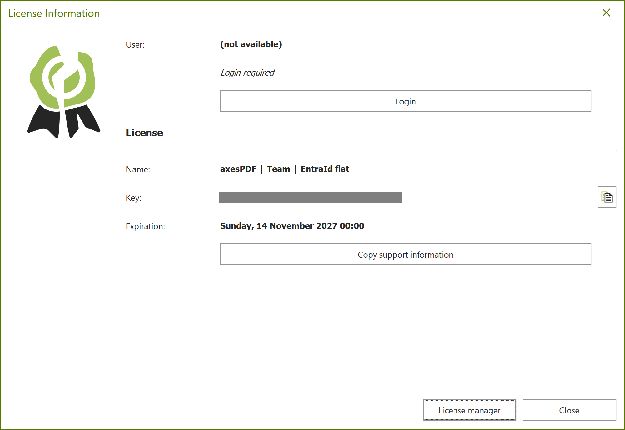 Dialogue box: License Information in case of Entra ID licensing