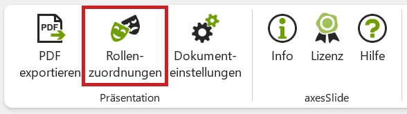 Bildschirmfoto: Registerkarte 'axesSlide', Schaltfläche 'Rollenzuordnungen' hervorgehoben