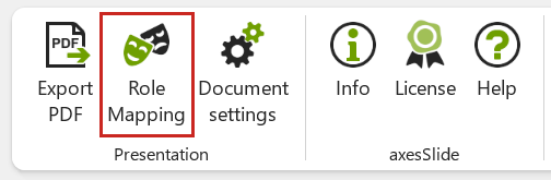 Screenshot: ‘axesSlide’ ribbon tab, ‘Role mapping’ button is highlighted