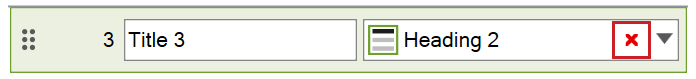 Screenshot: The role ‘Heading 2’ is assigned to a title element. A red X is highlighted next to the name of the role.