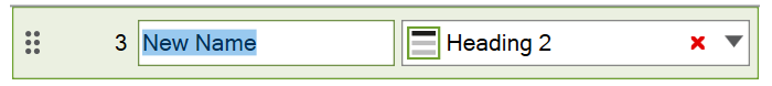 Screenshot: The display name of an element is selected and the text has been changed to ‘New Name’.