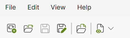 Screenshot: menu of axesFlip Designer with top menu and tool bar