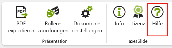 Bildschirmfoto: Registerkarte 'axesSlide'; Schaltfläche 'Hilfe' hervorgehoben