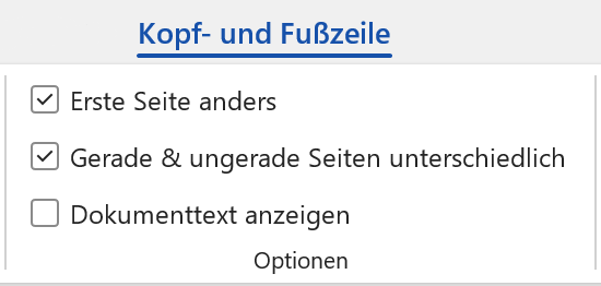 Word: Optionen für Kopf- und Fusszeilen