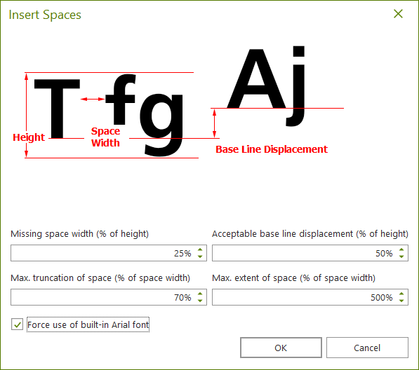 Dialogue box: Insert Spaces