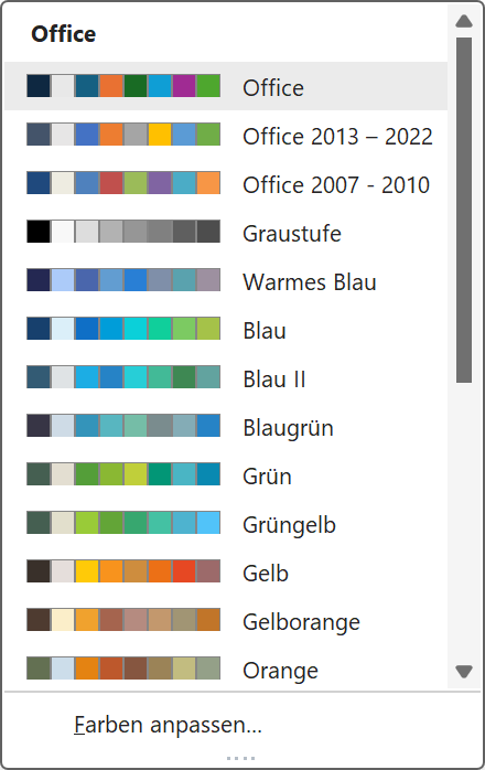 Word: Menü 'Farben'