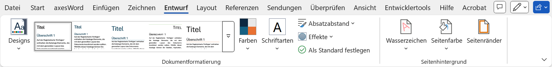 Word: Registerkarte 'Entwurf'