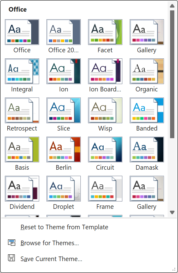 Word: Menu 'Themes'