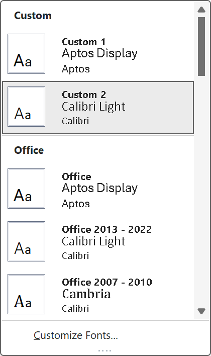 Word: Menu 'Fonts'