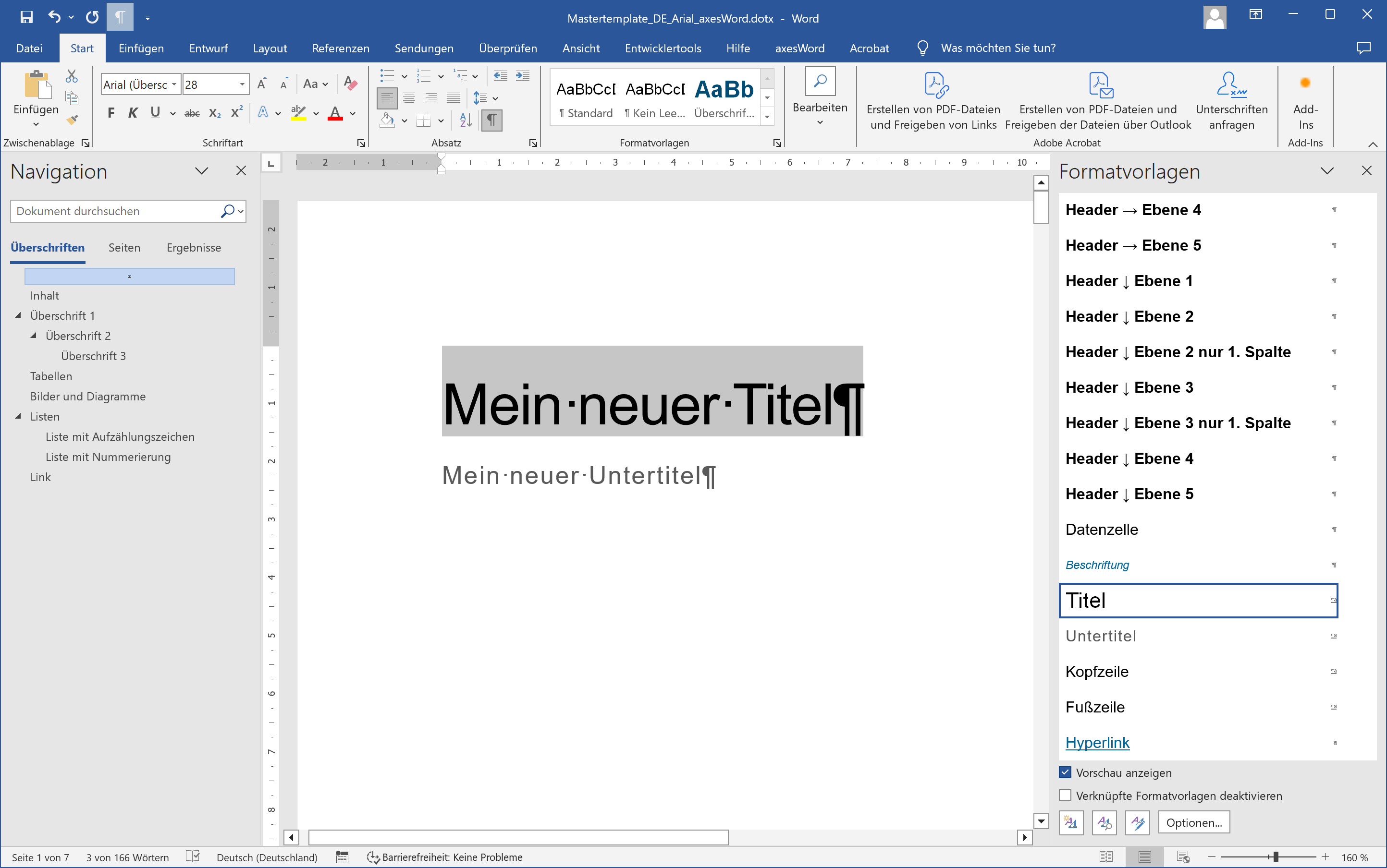 Word-Fenster mit Titel und Untertitel