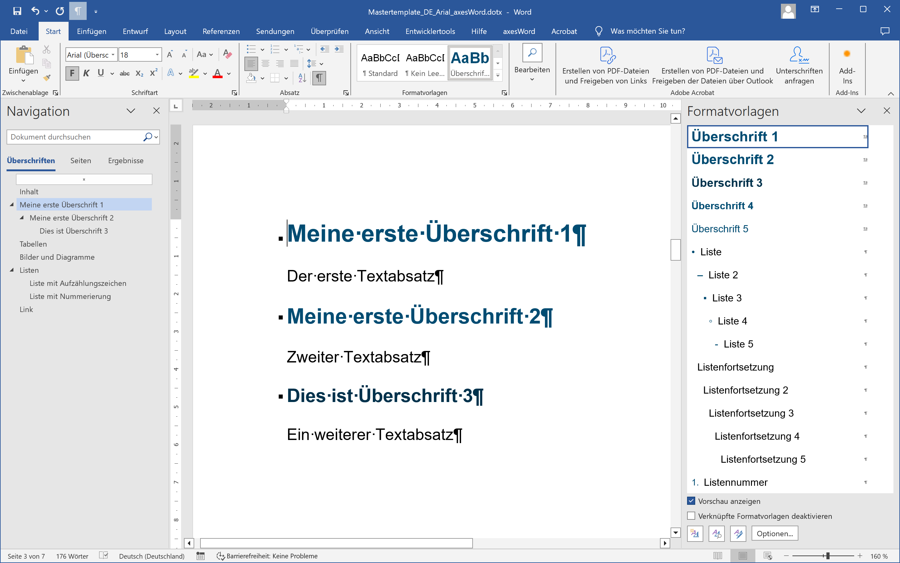 Word-Fenster mit Überschriften und Textabsätzen