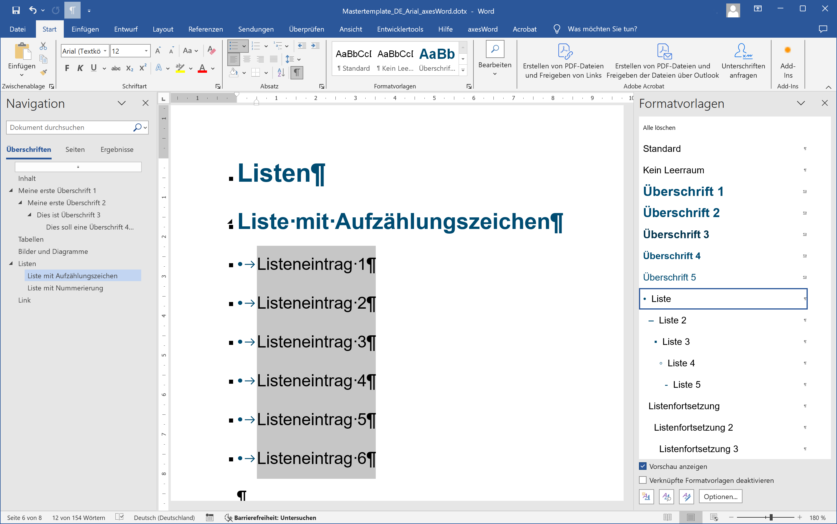 Word-Fenster mit einer Liste mit Aufzählungszeichen